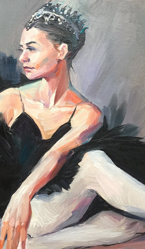 Seated ballerina. Dancer, oil painting. by Natalia Veyner