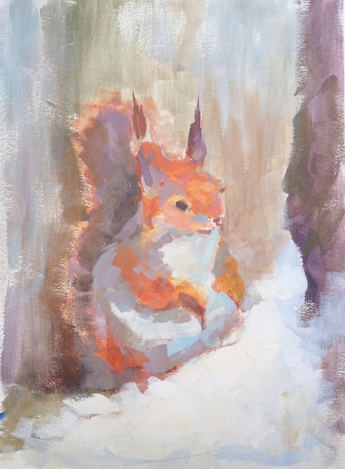 "Squirrel" (acrylic on paper painting) (11x15×0.1'') by Alexander Koltakov