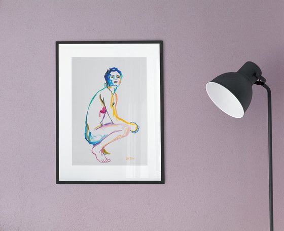 Male Nude Art Original Painting Drawing Charcoal Water Colour Nude