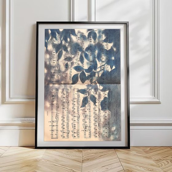 Leaf Silhouette Pastel on Vintage Sheet Music