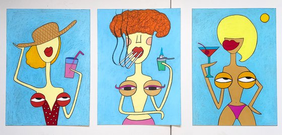 Set 3 artworks “Drinking Tits”