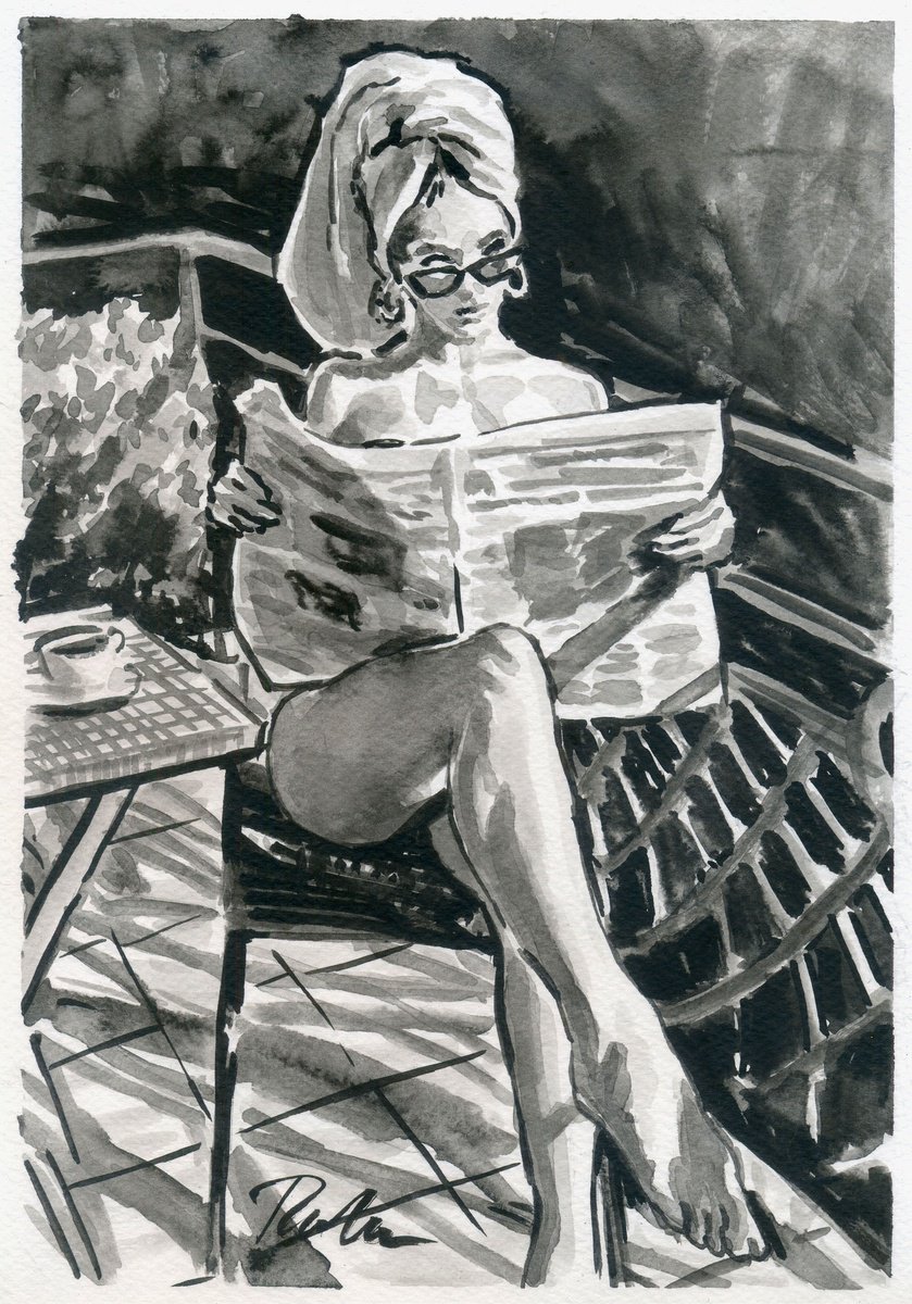 Urban And Pop Portrait Ink Drawing By Tashe, 8 X 12", La Dolce Vita, Original Artwork