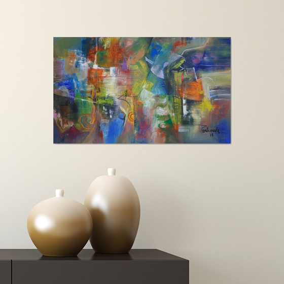 Change Of Seasons, Multi Colored Oil Painting, horizontal Canvas Art