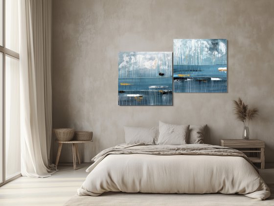 Azure Resonance diptych set gold blue