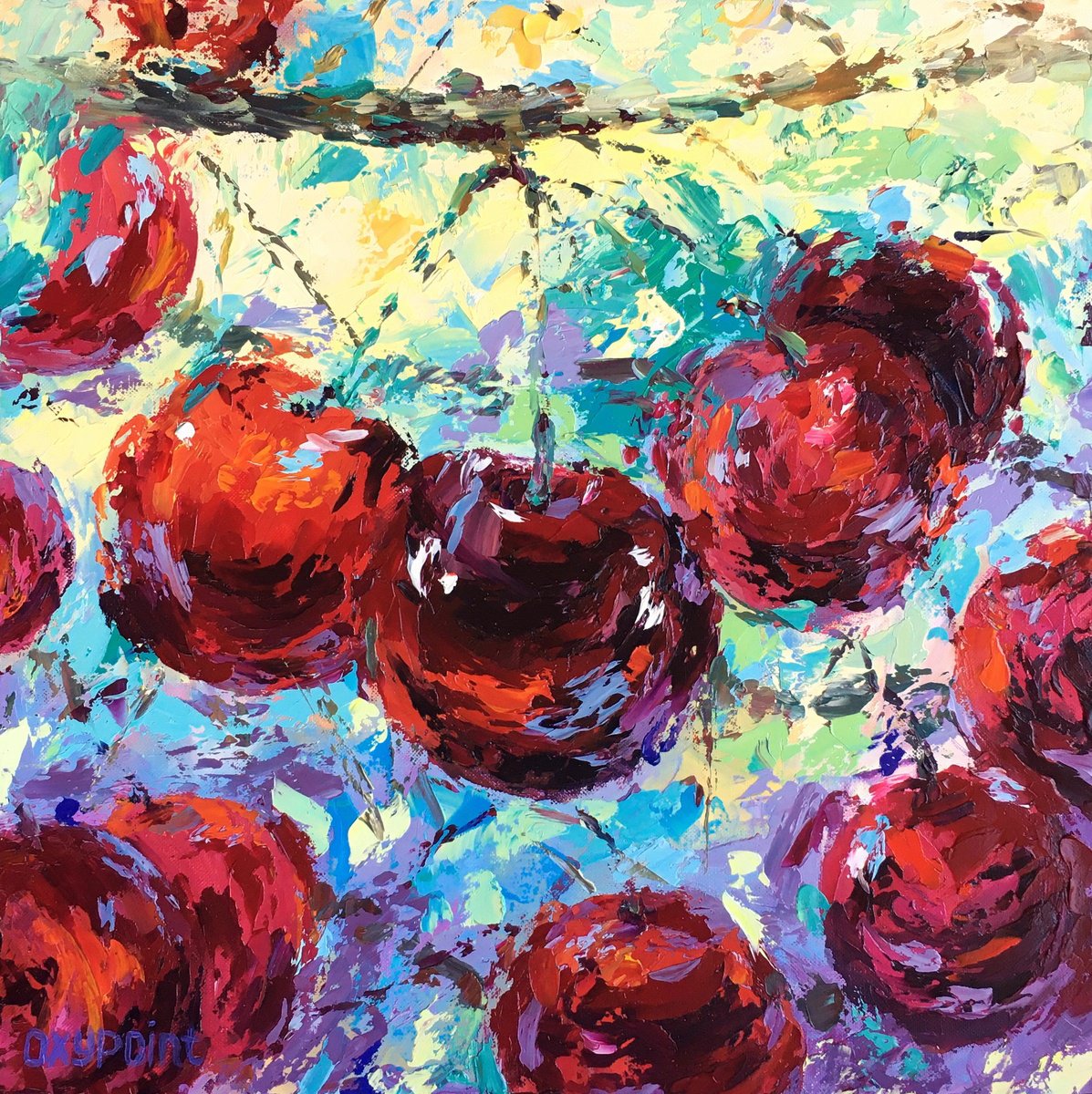 Impressionistic Botanical Oil Painting By Oxypoint, 16 X 16", "The Taste Of Summer", Original Artwork