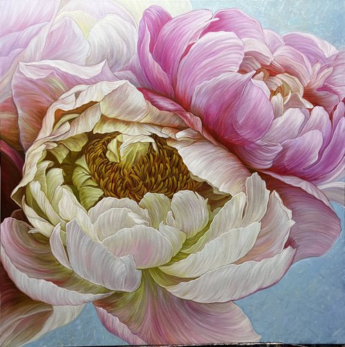 A pair of peonies in a delicate color by Elena