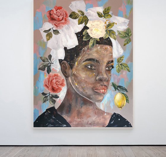 Mysterious Rose Collection - Abigail - Art-Deco - Colonial - Portrait - XL LARGE PAINTING