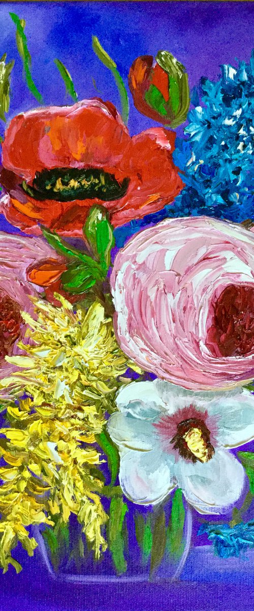 BOUQUET OF SUMMER FLOWERS  #2  palette knife modern Still life Dutch style office home decor gift by Olga Koval