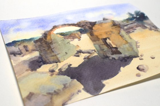 Ruins of Paphos, Small watercolor. Archeology of Cyprus