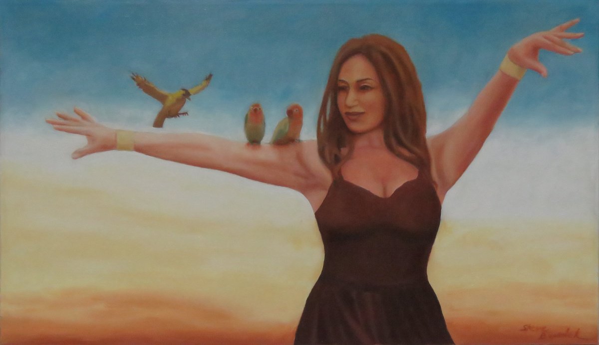 Photorealistic Portrait Oil Painting By Stephen Benedek, 24 X 14", The Bird Lady, Original Artwork