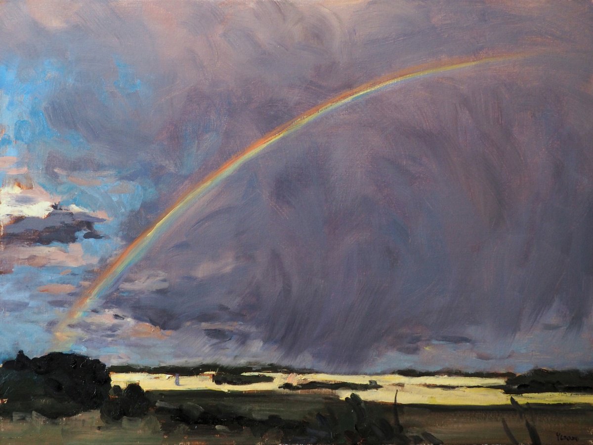 Impressionistic Landscape Oil Painting By Yuanyuan Liu, 31 X 24", The Rainbow, Original Artwork