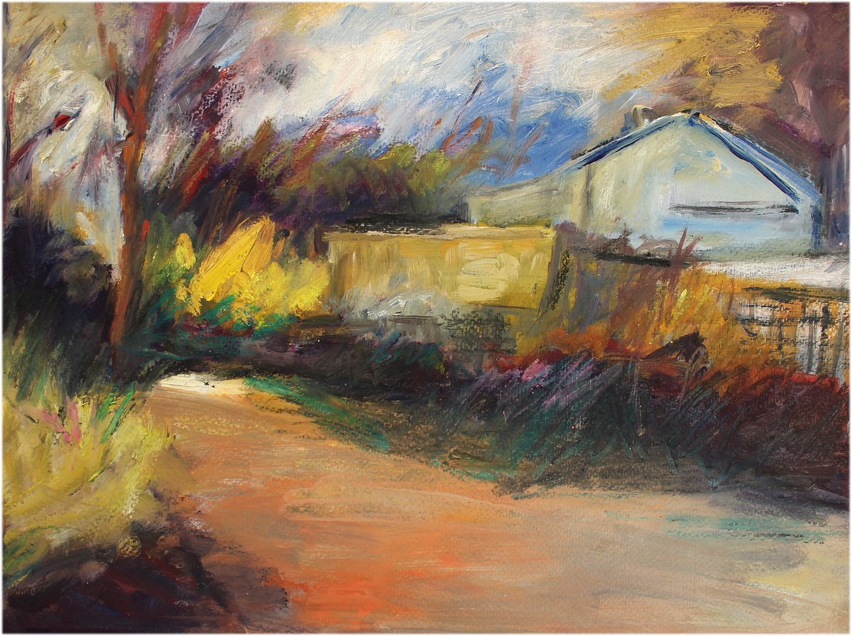 Expressive Landscape Acrylic Painting By Victorine Follana, 20 X 16", Les Maisons Isolees, Original Artwork
