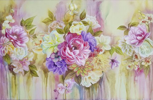 "Floral rhapsody", floral art, flowers painting, home decor by Anna Steshenko