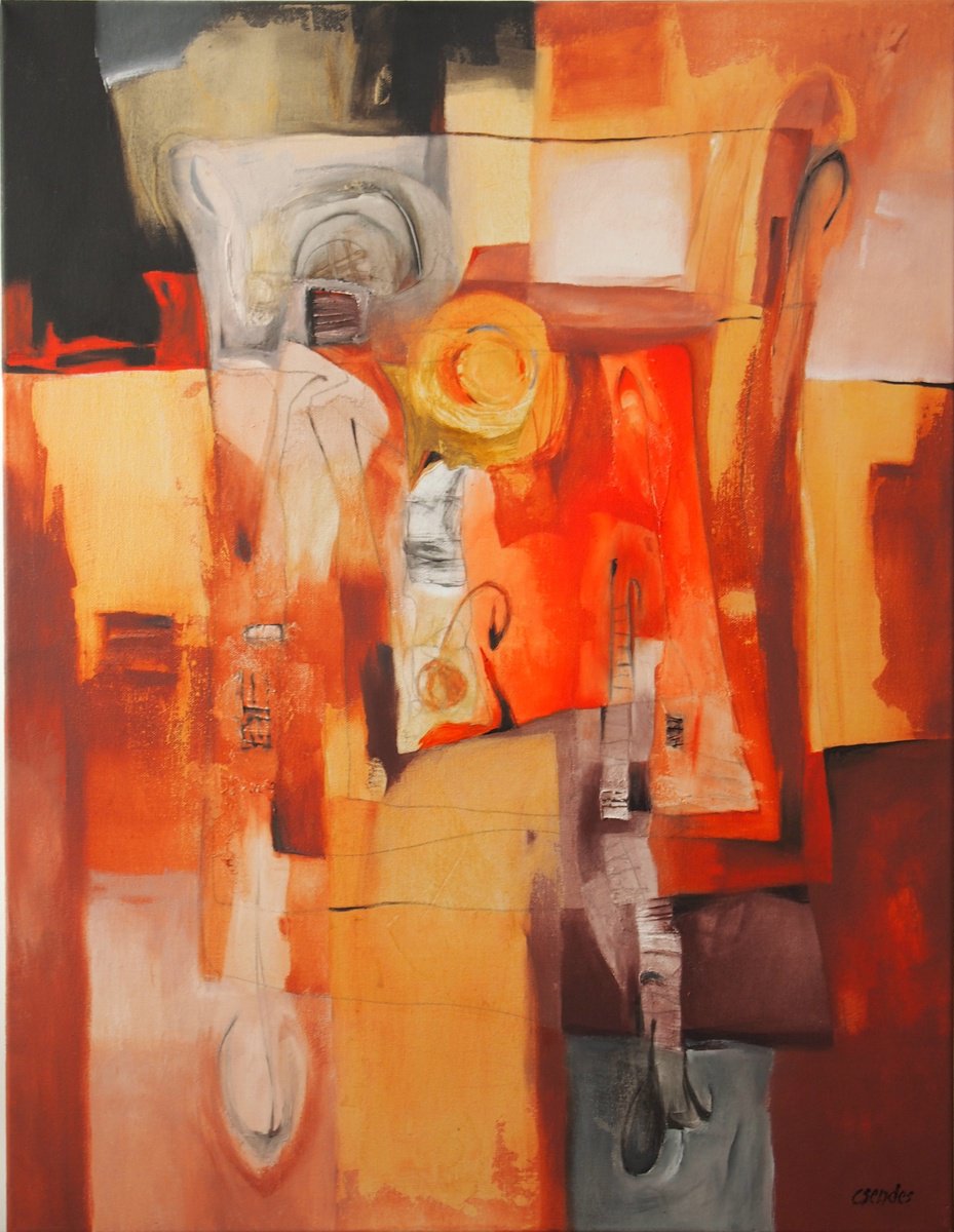 Abstract Oil Painting By Csaba Csendes, 23 X 30, The Swann, Original Artwork