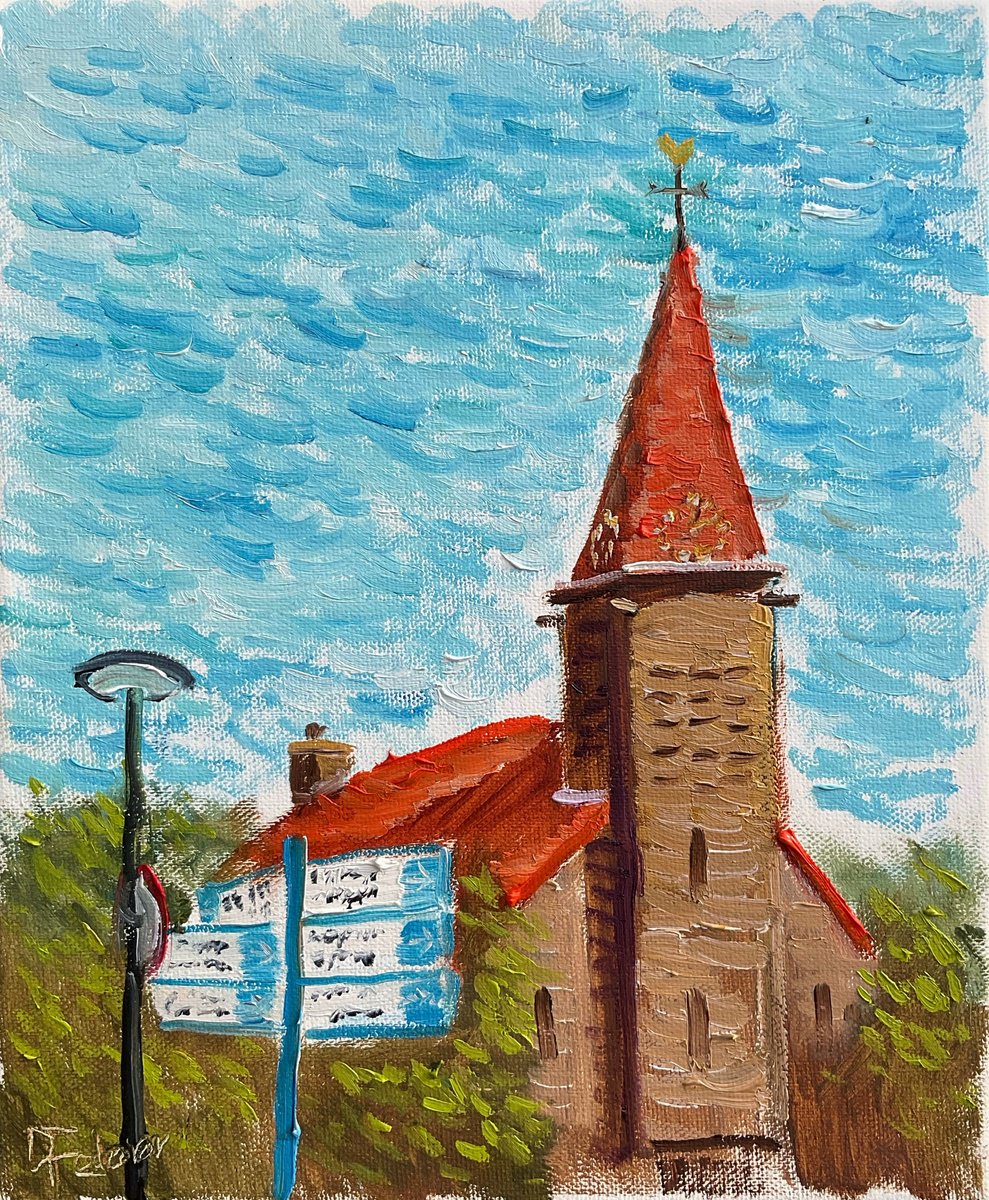 Impressionistic Cityscapes Oil Painting By Dmitry Fedorov, 10 X 12, Church In The Netherlands, Original Artwork