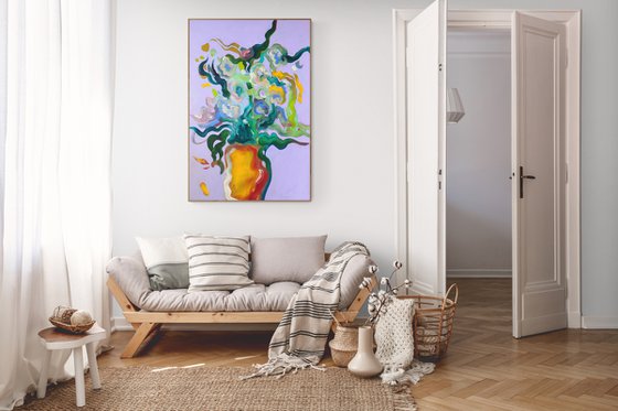 FOR A STAR- large scale xxl abstract, botanical, flowers in a vase, colourful expressive