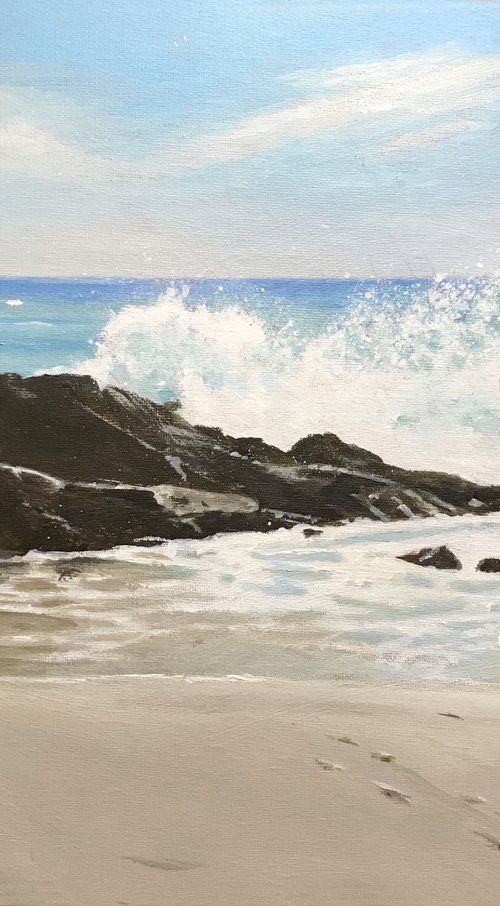 Seascape 44 - Breaking waves at Porthchapel, West Cornwall. by Russell Aisthorpe