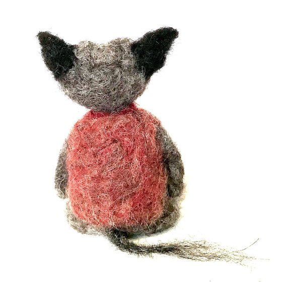 Glamourous wolf, felted wool creature, Les Loufoques series,