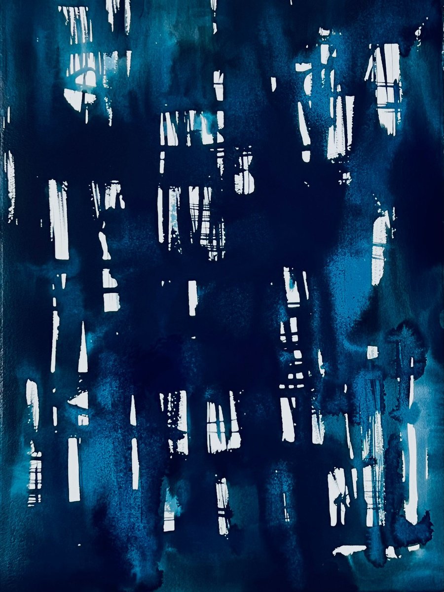 Abstract Ink Drawing , The Blue Night By Shabs Beigh, 27 X 34, Artwork For Sale On Artfinder