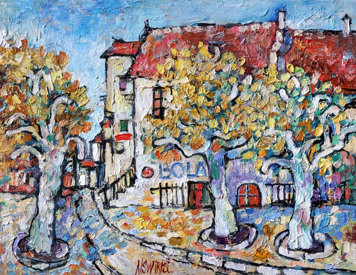 Impressionistic Cityscapes Oil Painting By Nikifor Swiristuhin, 18 X 14", Autumn In i?le-De-France, Original Artwork