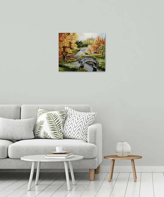 Autumn park, original oil landscape painting, art for home, gift idea