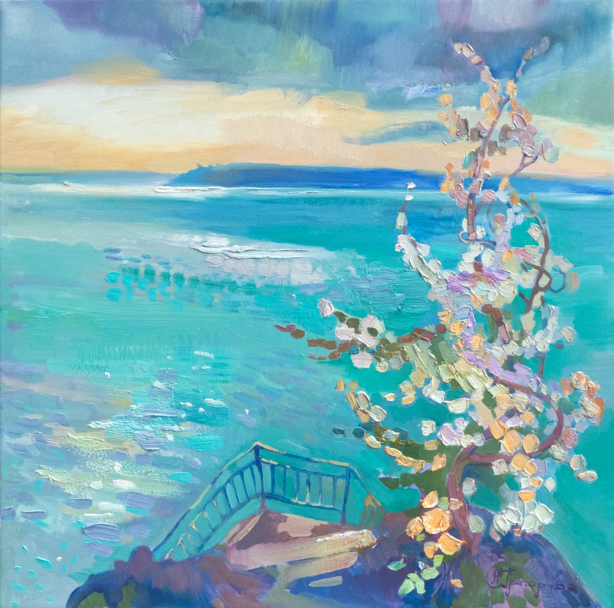 Impressionistic Landscape Oil Painting By Anastasiia Grygorieva, 24 X 24, April Day, Original Artwork