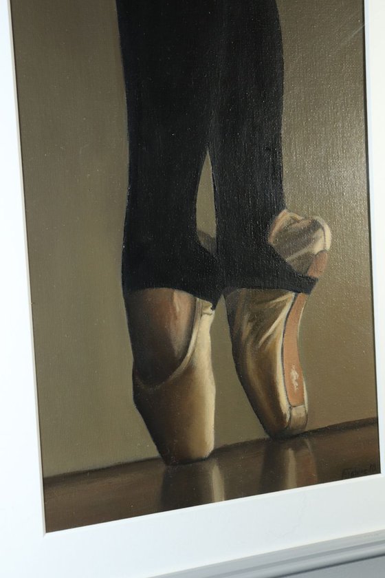 On Pointe, Figurative Oil Painting, Ballerina, Dance, Framed and Ready to Hang