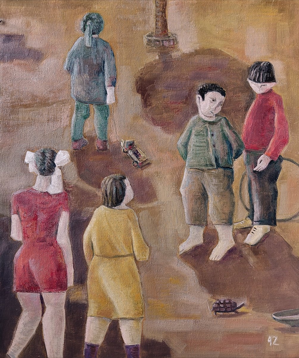 Expressive Portrait Oil Painting By Gegham Hunanyan, 20 X 24, Childhood Memories, Original Artwork