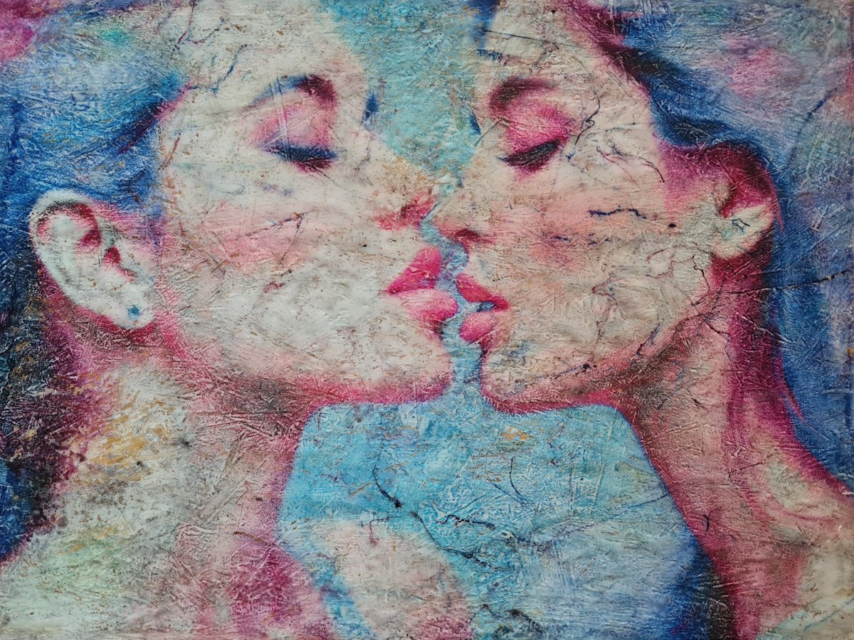 Abstract Portrait Acrylic Painting By Alessio Mazzarulli, 31 X 24, Sapphic -02- (N.703), Original Artwork