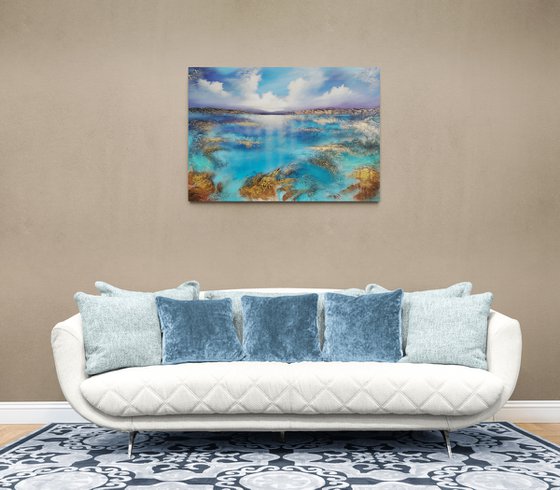 A beautiful large modern semi-abstract seascape painting "Wonderland"