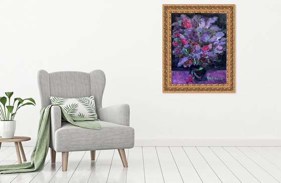 LILAC BLOOMING - Still-life with lilac, original oil painting, bouquet of lilacs 90x70