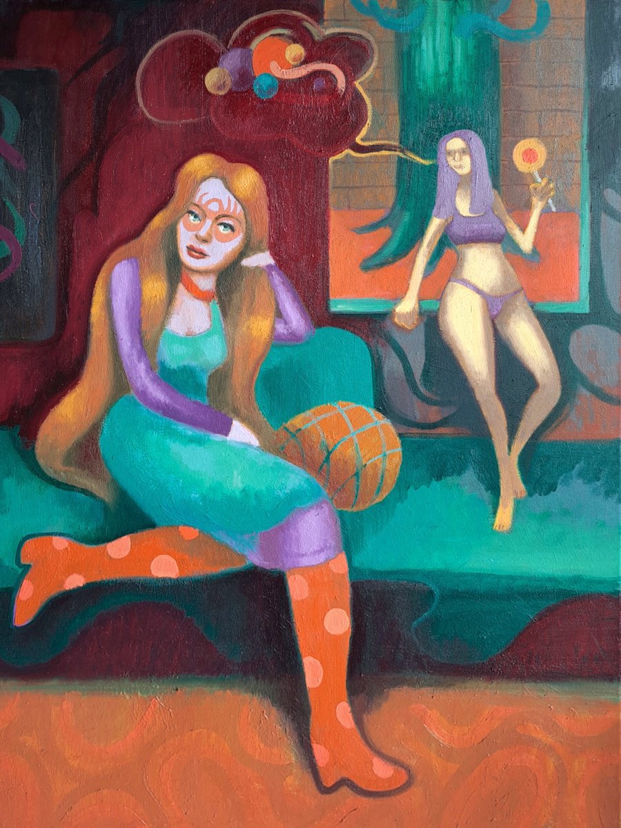 Surrealistic Portrait Oil Painting By Taco Eisma, 24 X 31", Them Planets, Original Artwork