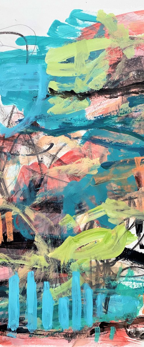 It Came Out of Nowhere - Colorful energetic contemporary abstract art painting by Kat Crosby