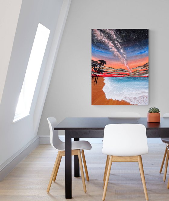 Coral sky and ocean wave
