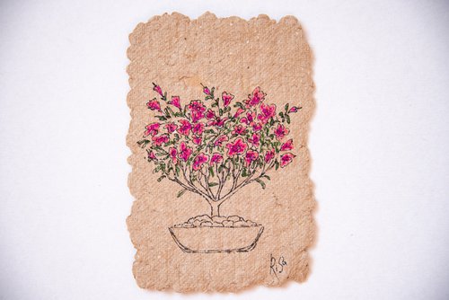 Azalea tree drawing on the author's craft paper by Rimma Savina