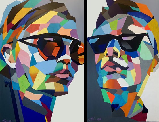 Super Big XXXL Painting - "Love" - Pop Art - Bright - Diptych - Portrait - Geometric painting