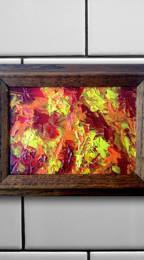 "Burning For You" - FREE SHIPPING to the USA - Original PMS Micro Painting On Glass, Framed - 9.5 x 7.5 inches by Preston M. Smith (PMS)