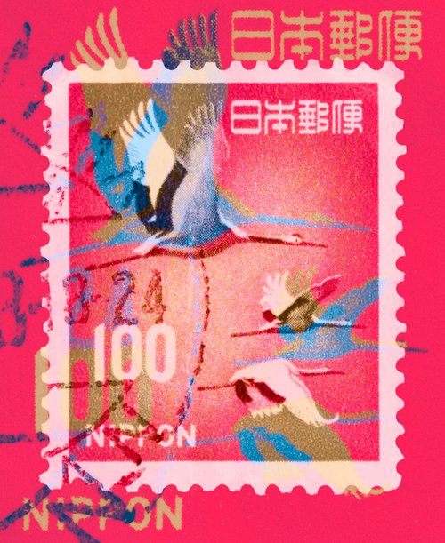 Japanese Crane 1968-Stamp Collection Art by Deborah Pendell