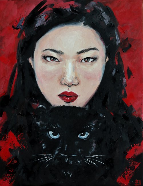 Asian girl with panther by Marina Ogai