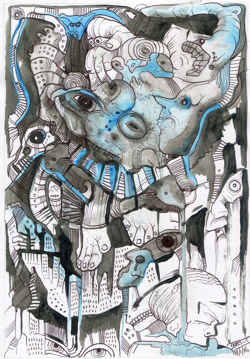 Surrealistic Portrait Drawing By Spencer John Derry, 8 X 12", Inner-City Night Crawlers, Original Artwork