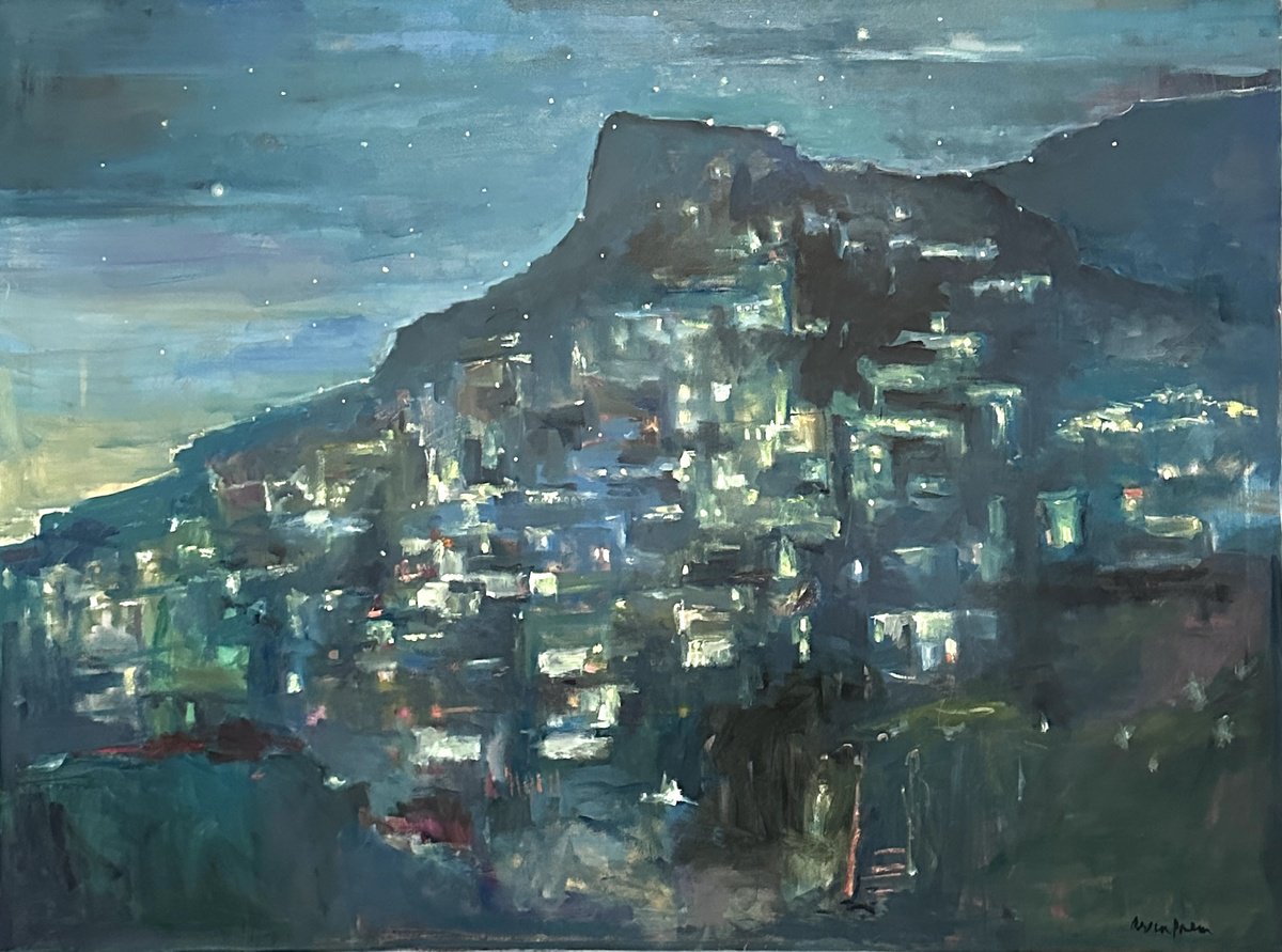 Expressive Abstract Oil Painting By Arun Prem, 48 X 36, Fog In The Valley, Original Artwork