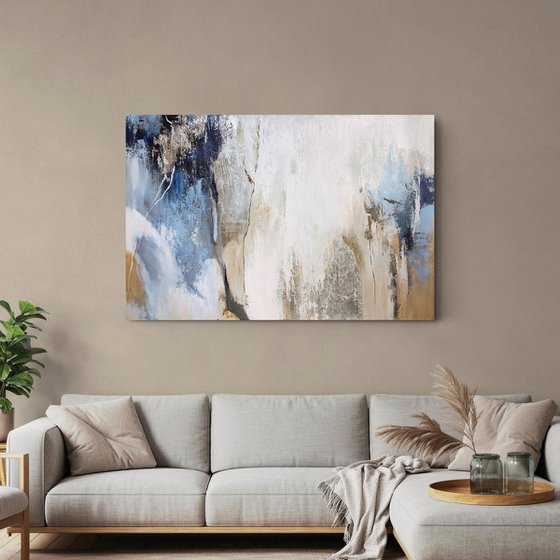 "Silver Avalanche" Abstract blue silver art