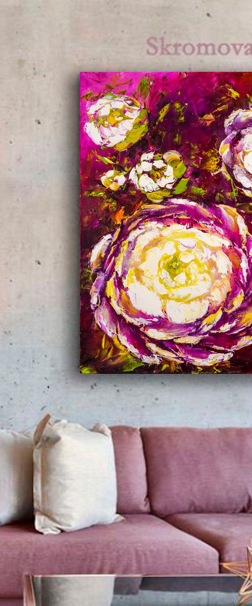 BRIGHT PEONY BUDS - Bright peonies. Abstract flowers. Plum buds. Interesting background. Nature. Flower garden. by Marina Skromova