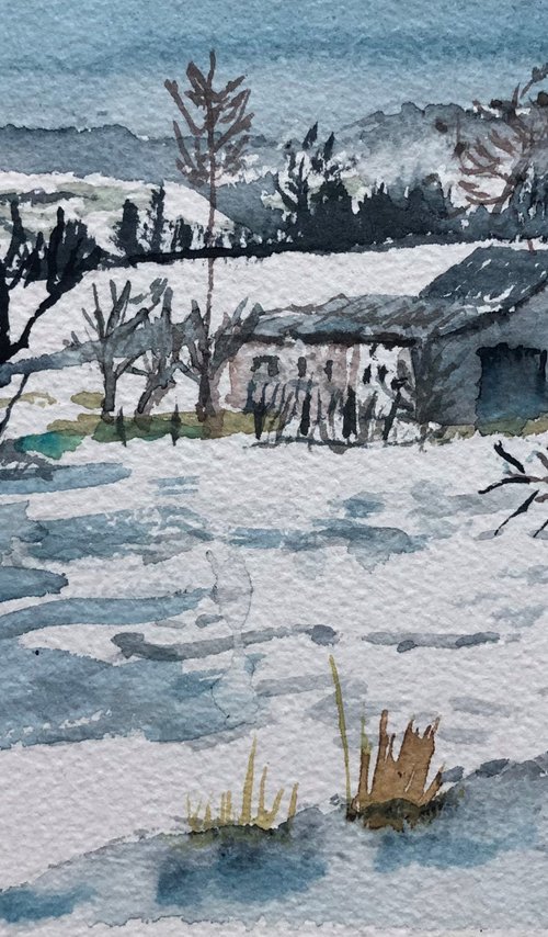 Farm in the snow by Morag Paul