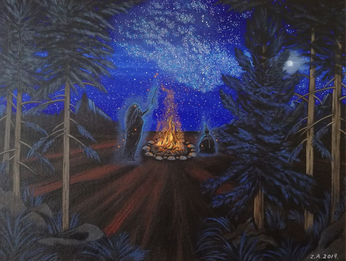 Surrealistic Landscape Acrylic Painting By Zoe Adams, 16 X 12", Guiding Light., Original Artwork