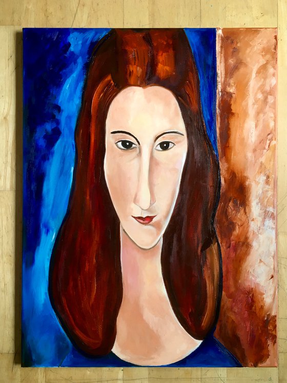 Studying Amedeo Clemente Modigliani painting, portrait of Jeanne Hebuterne