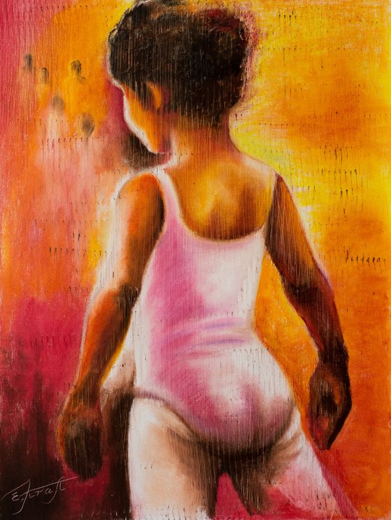 "Little ballerina 2"Original oil pastels  painting on board 60x80x0,2 cm.