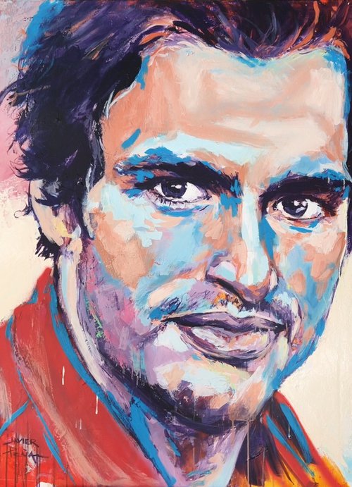 Carlos Sainz JR Portrait Acrylic on canvas 116x89cm by Javier Peña