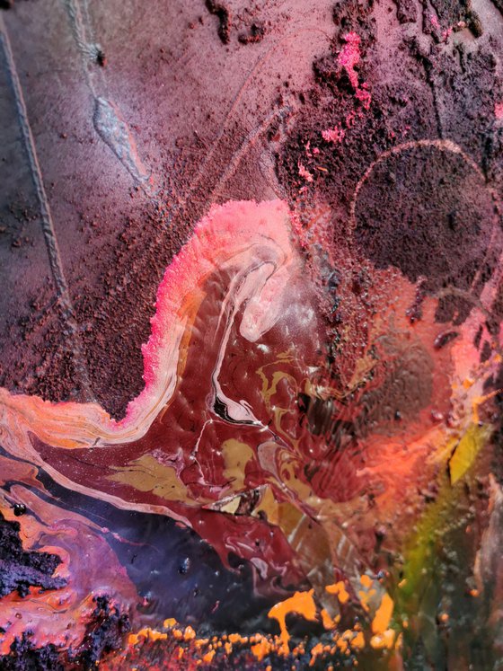Large beautiful abstract mixed media textured incandescent heart 6 by O Kloska
