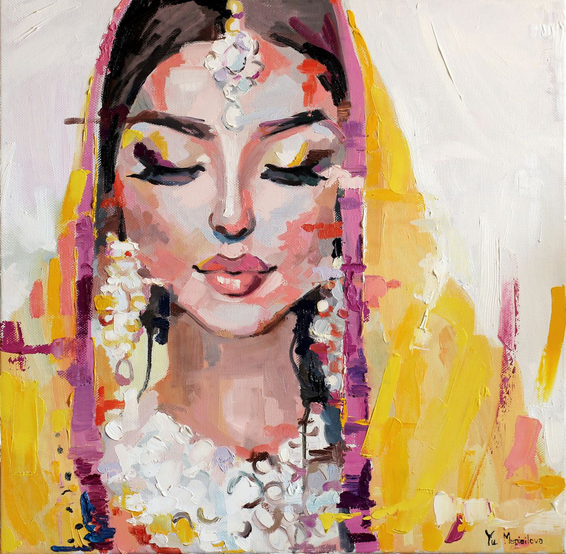 Indian Woman In Yellow Sari Painting 60x60 Cm Artfinder